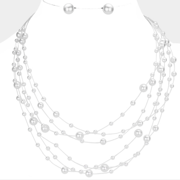 White Pearls Galactic Multi Strand Layered Necklace Set Jewelry Accessories - Picture 3 of 3